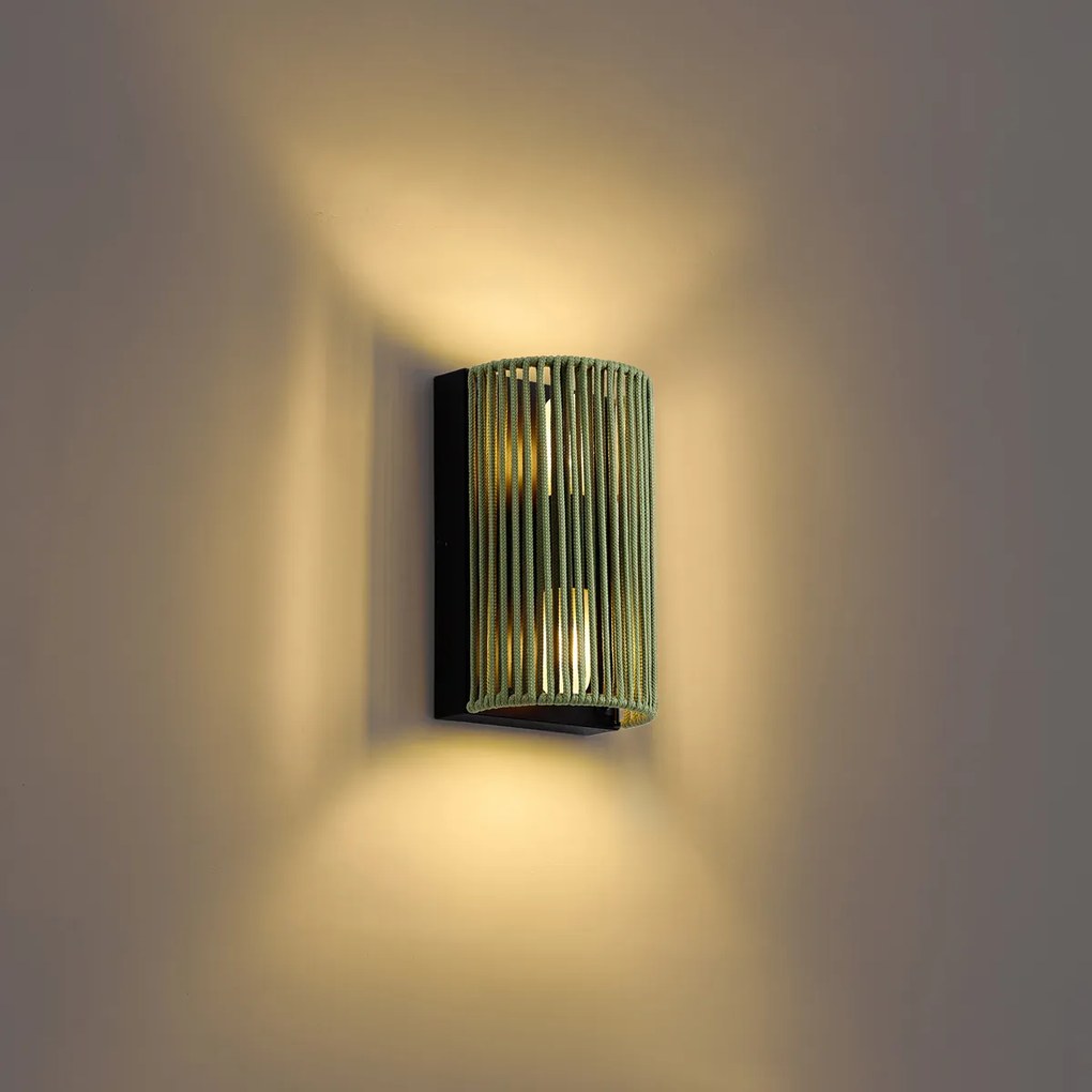 Japandi wandlamp groen met zwart met touw IP44 - Jayla