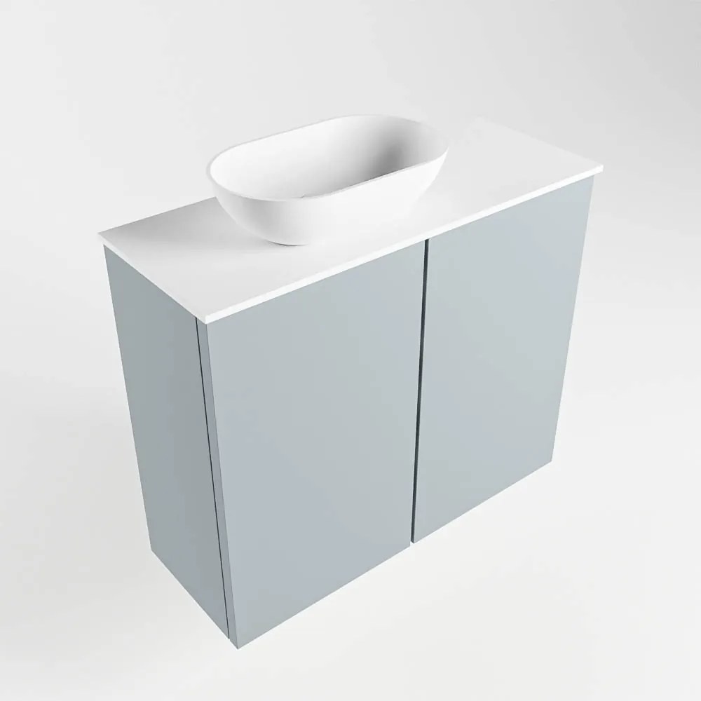 Mondiaz Fowy toiletmeubel 60cm clay met witte waskom links en kraangat