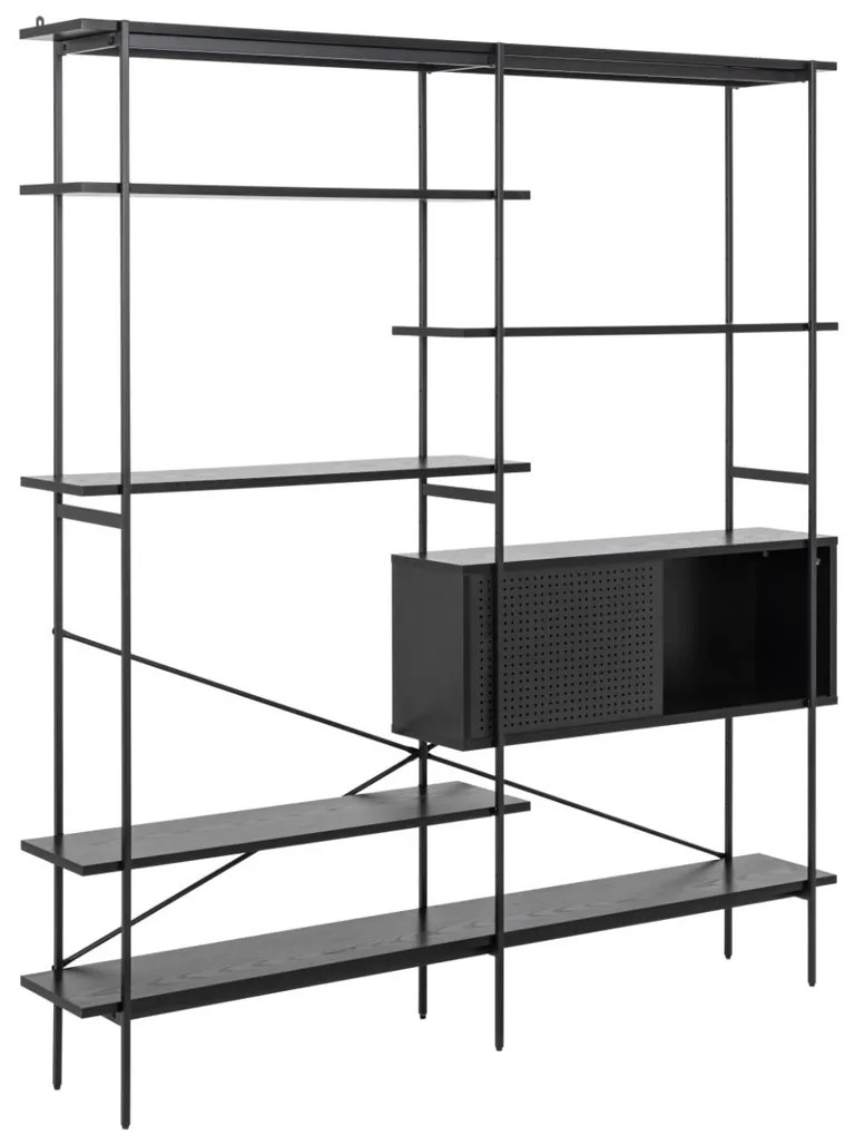 Zwarte Boekenkast Met Opbergruimte - 173x27x188cm.