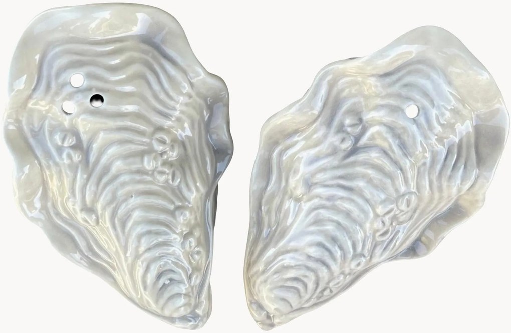 Handgemaakte zout- en peperstrooier Napoli in oester vorm, 2-delig