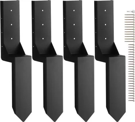 VEVOR Hekpaalanker Reparatieset 4-pack Binnendiameter 3,5 x 3,5 inch Stalen hekpaalsteunanker Grondpen voor het repareren van scheve, gebroken houten hekpalen Wikkel