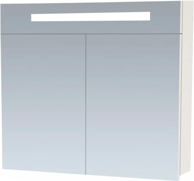 Spiegelkast Delia 80x70x15cm MDF Hoogglans Wit Geintegreerde LED Verlichting Lichtschakelaar Stopcontact