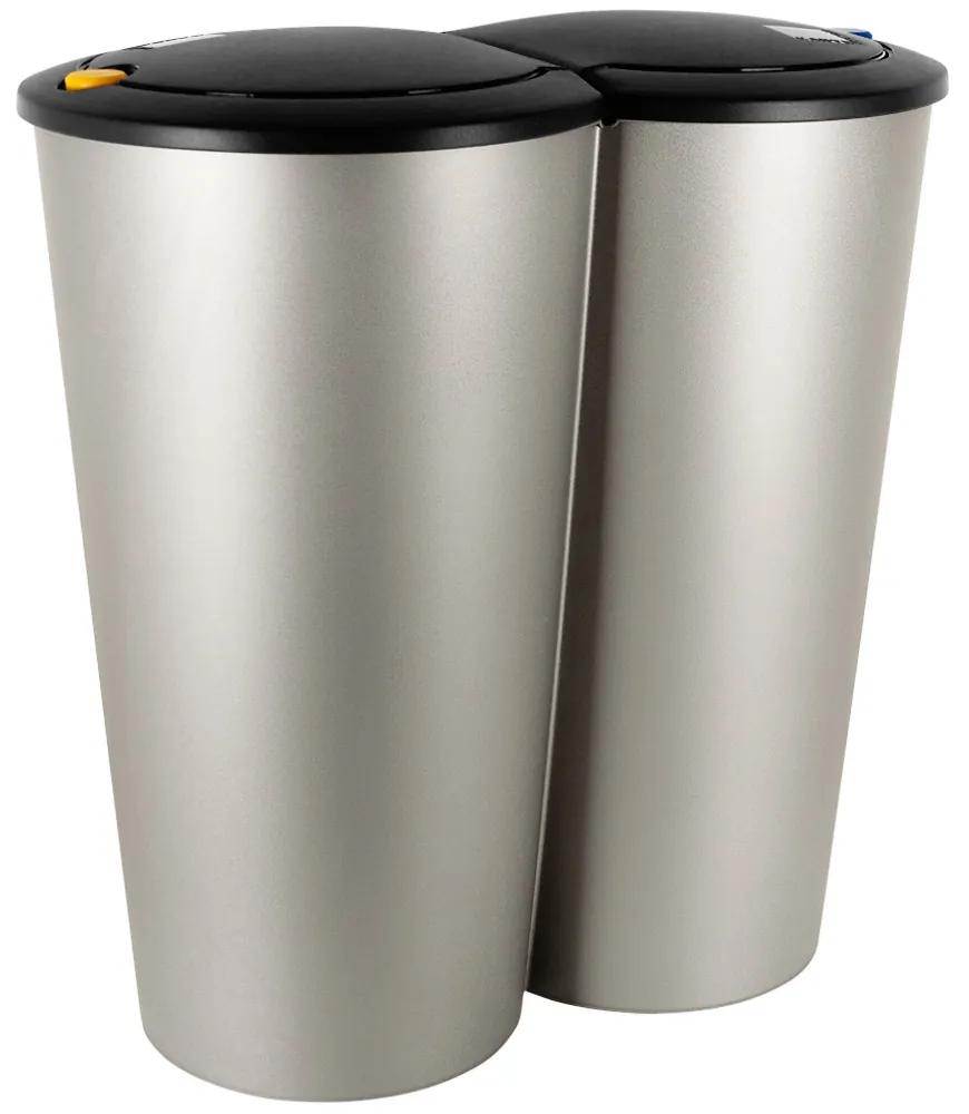 Dubbele afvalbak Klein 2 x 25L voor scheiden afval -  zilver kunststof