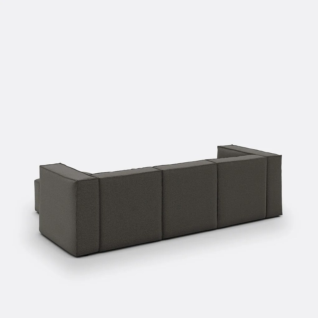 Modulaire bank, 3-zit en poef, in gestructureerde stof, Seven