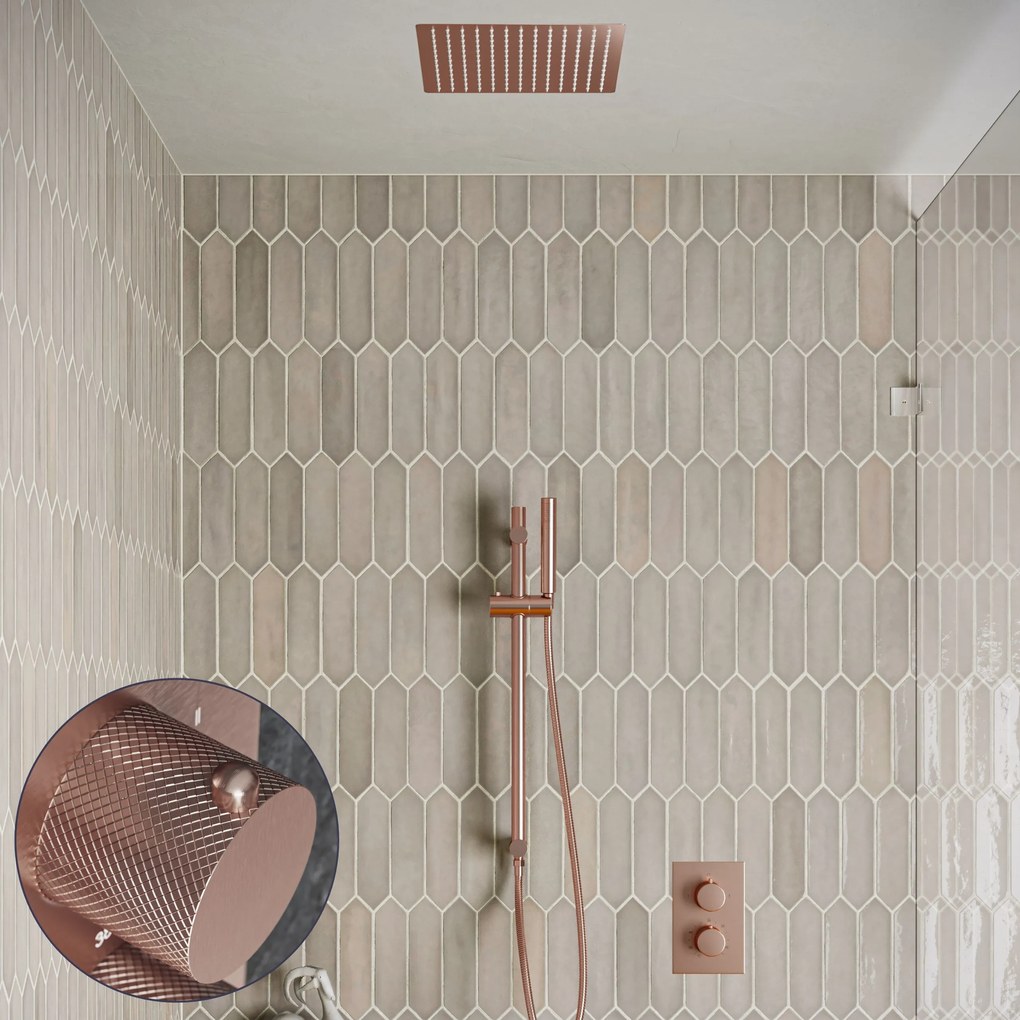 Saniclear Cube Curved inbouw regendouche met inbouw douchekop 30x30cm, glijstang en staafhanddouche geborsteld koper