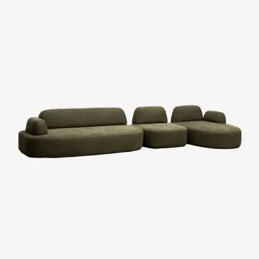 Rechtsmodulaire Chaise Longue Bank Van 3 Delen Met Beklede Hoekmodule Giorgia Stof Leger Groen - Sklum