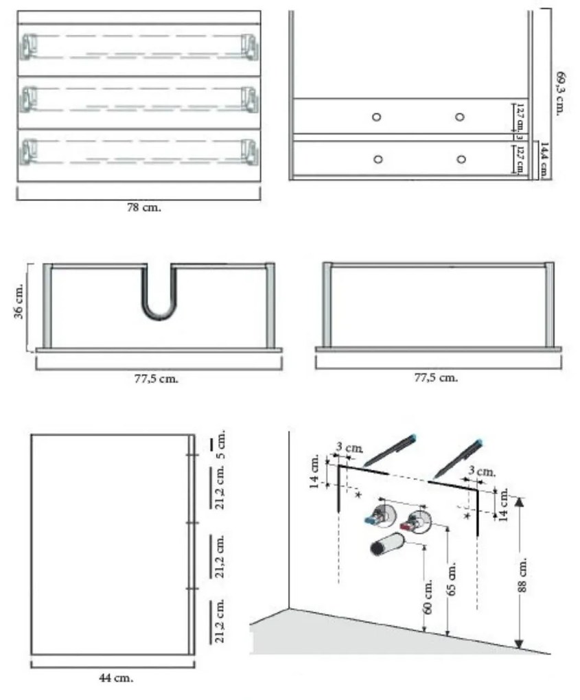 Sanicare Q6 badkamermeubel met 3 laden 80 cm schots-eiken