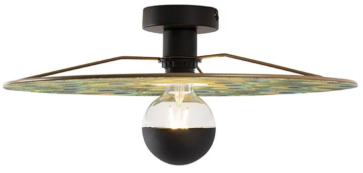 Stoffen Plafondlamp zwart platte kap pauw dessin 45 cm - Combi Modern E27 rond Binnenverlichting Lamp