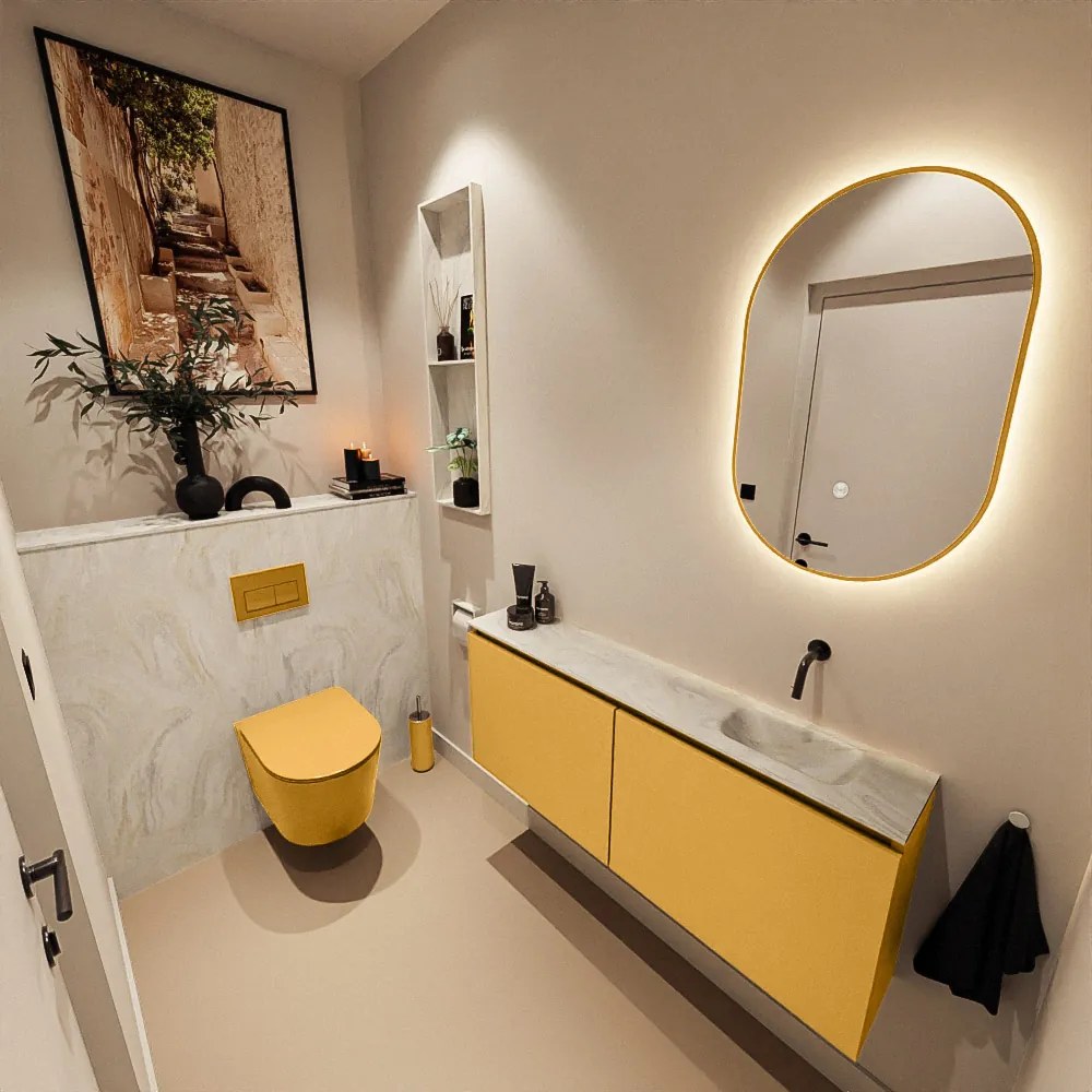 Mondiaz Ture DLux toiletmeubel 120cm ocher met wastafel ostra rechts zonder kraangat