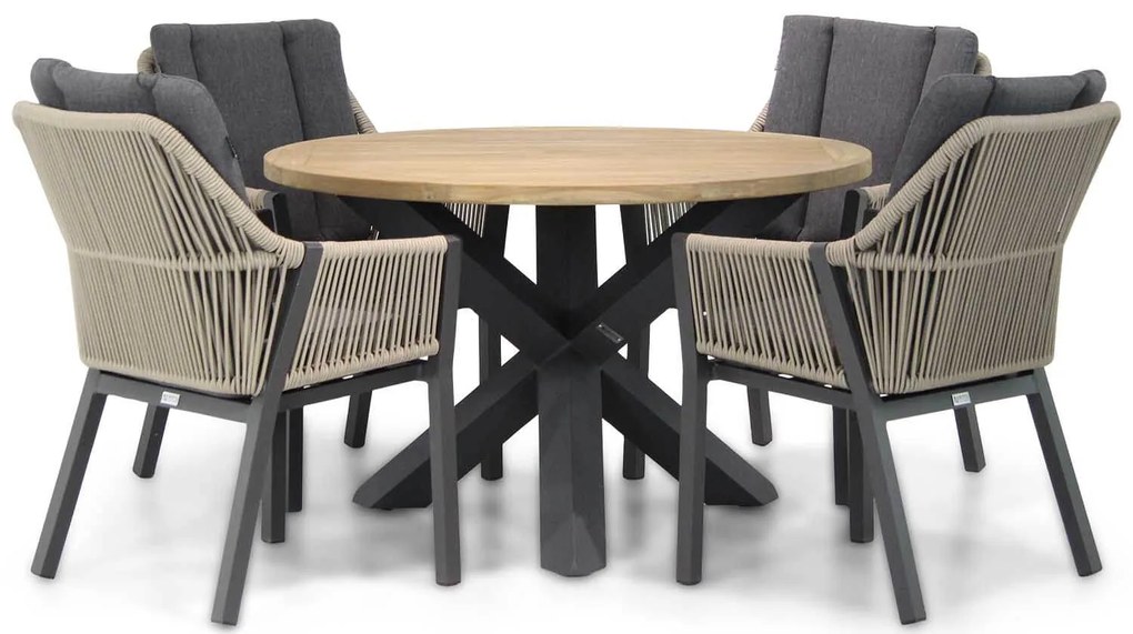 Tuinset Ronde Tuintafel 4 personen 120 cm Rope Taupe  Lifestyle Garden Furniture Verona/Rockville