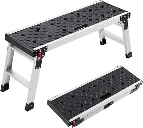 VEVOR Werkplatform 910x310x420mm, Opvouwbaar Aluminium Werkplatform, Draagvermogen 226,8 kg, Loopvlak met Veiligheidsslot en Voetsteunen, Draagbare Trap voor Onderhoud, Schilderen en Reparatie