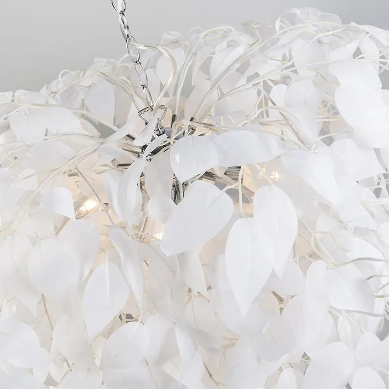 Eettafel / Eetkamer Romantische hanglamp wit met blaadjes - Feder Design, Modern E14 rond Binnenverlichting Lamp