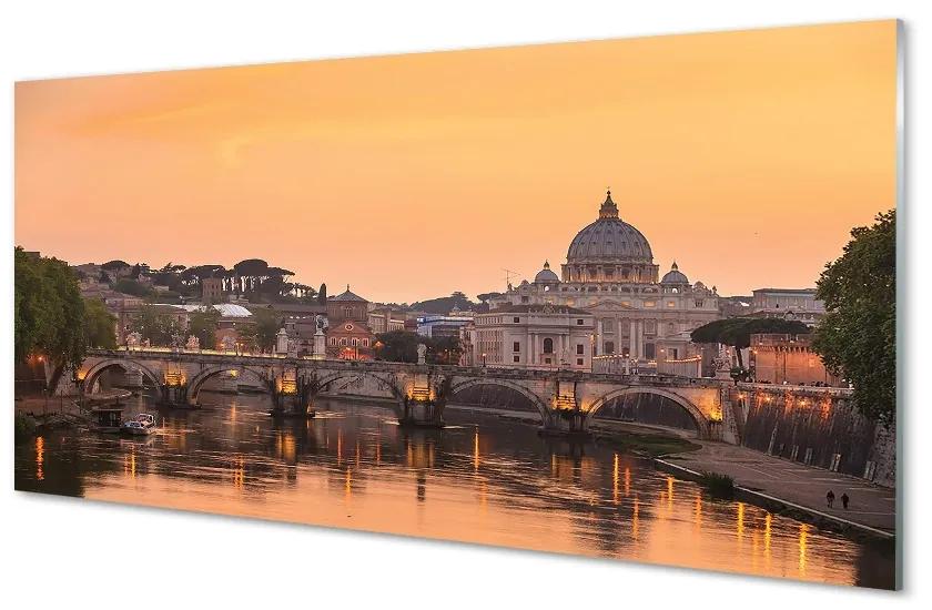 Foto op glas Rome sunset bridges river-gebouwen 100x50 cm
