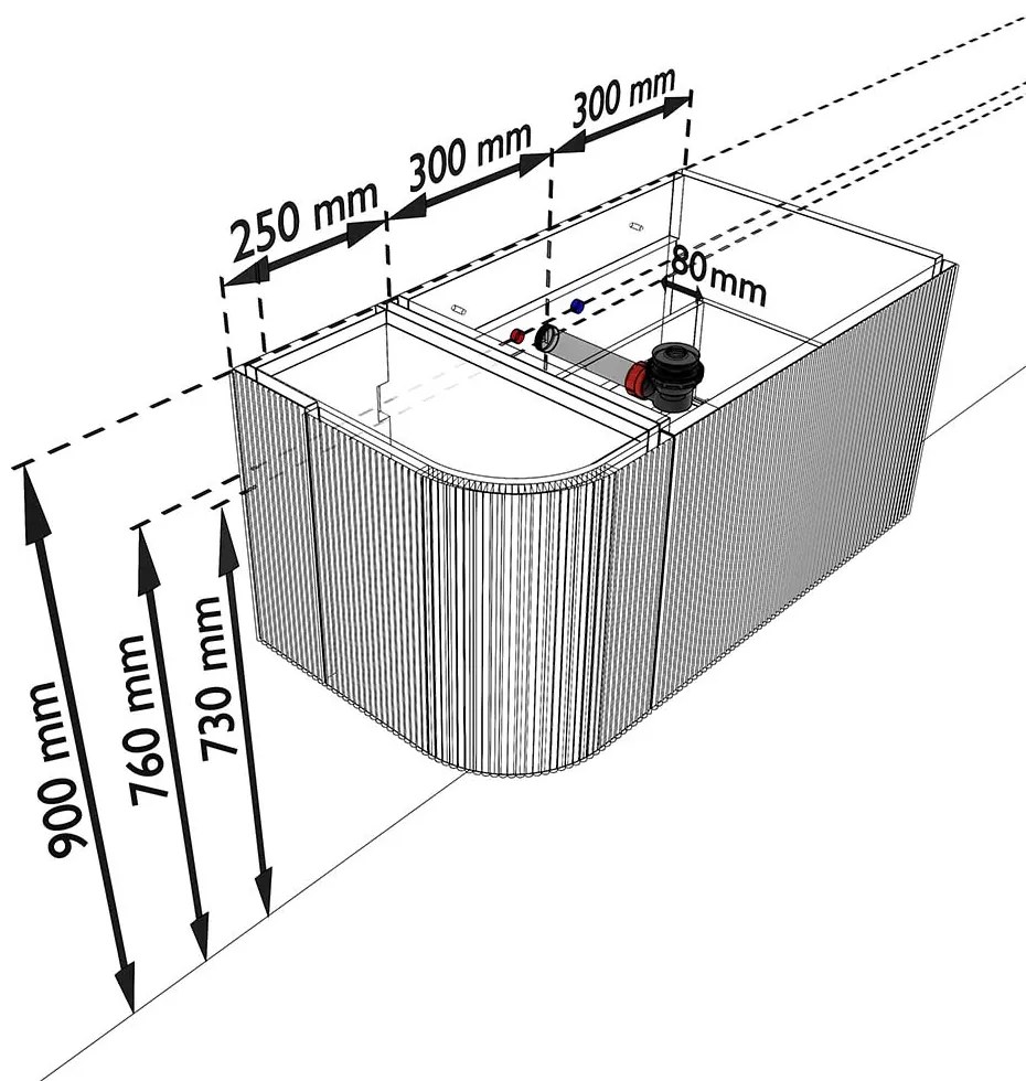 Mondiaz Kurve 85cm badmeubel ronding links dusk met 1 lade en deur en wastafel cloud rechts zonder kraangat