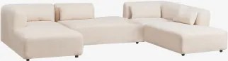 4-delige Modulaire Linker Chaise Longue Bank Met Dubbele Divan Fogler Teddystof Crème Beige - Sklum