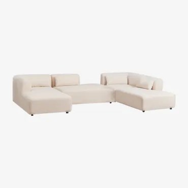 Fogler 4-delige Chaise Longue Modulaire Bank Met Dubbele Chaise Longue Chenille Crème Beige - Sklum
