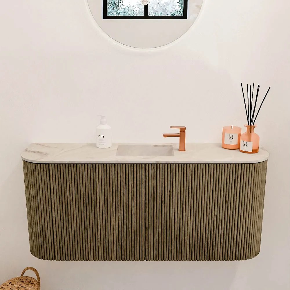 Mondiaz Joya DLux 95cm toiletmeubel ronding links/rechts dusk met wastafel faye midden 1 kraangat frappe