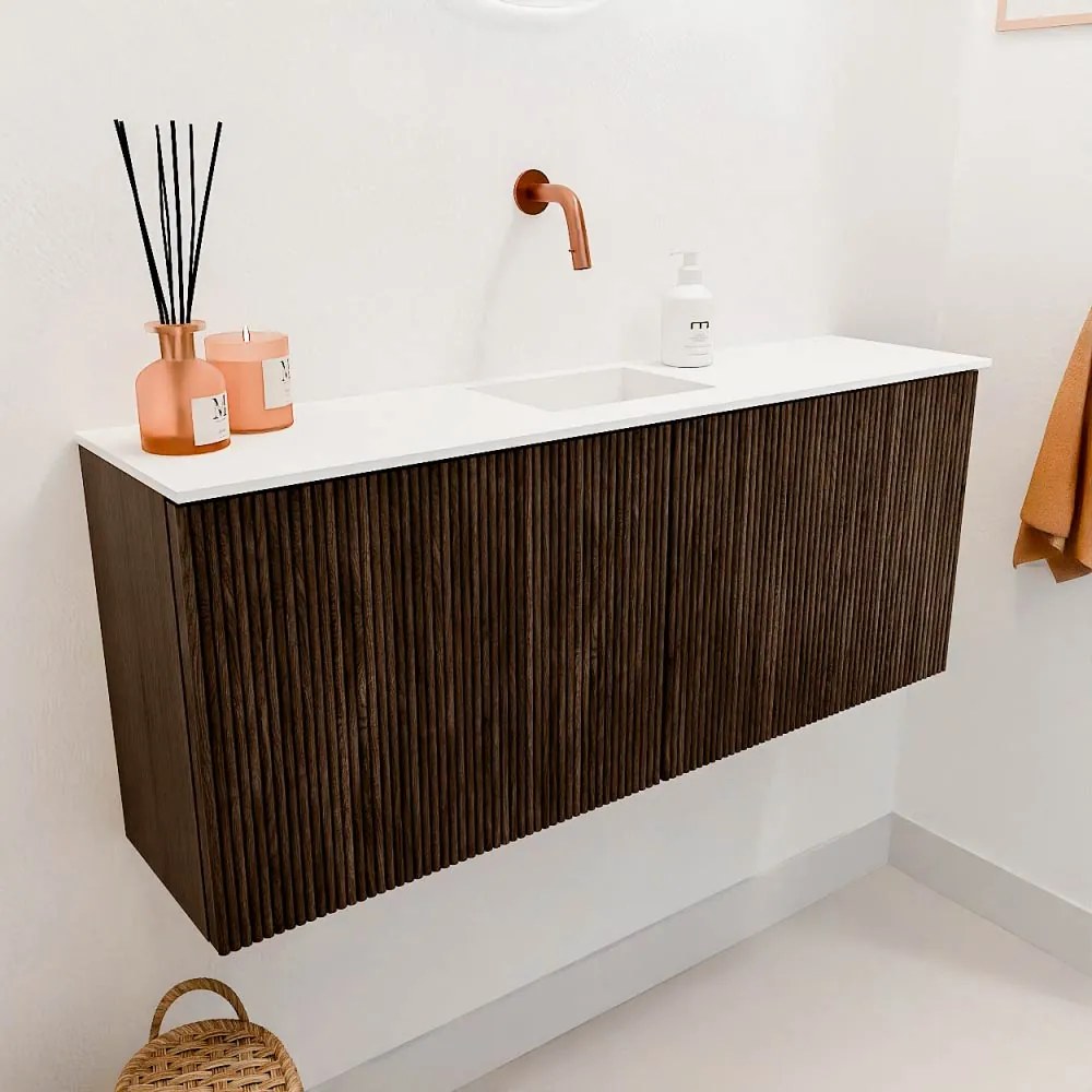 Mondiaz Joya 100cm toiletmeubel walnut met wastafel faye midden zonder kraangat talc