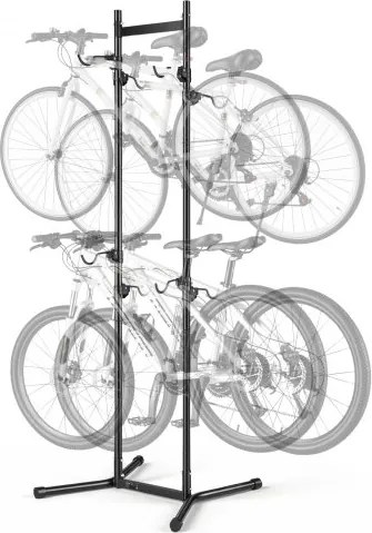 VEVOR Fietsenrek, verticaal fietsenrek voor 4 fietsen, zwart, frame van koolstofstaal, in hoogte verstelbare haken, vrijstaand en zonder boren te monteren, max. draagvermogen 70 kg, universeel voor mountainbikes en racefietsen