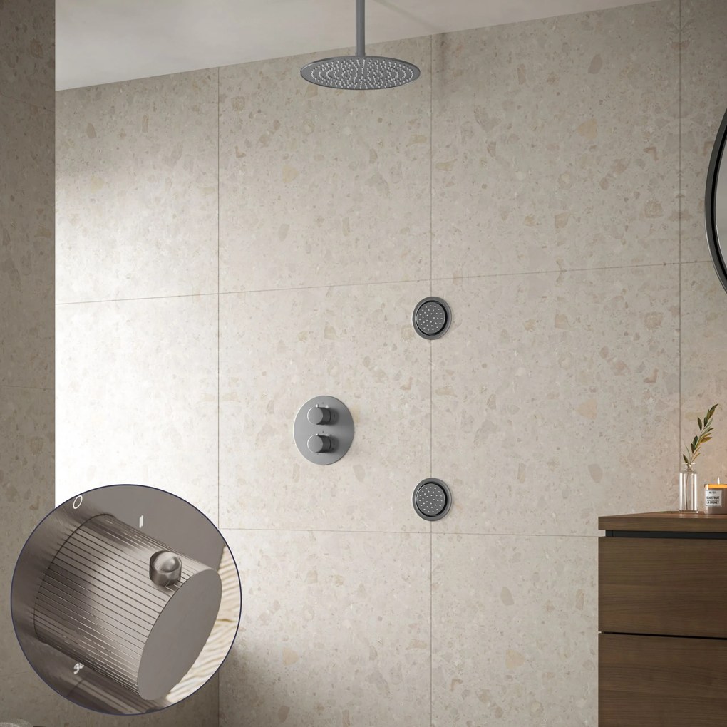 Saniclear Exclusive Stripes inbouw regendouche 30cm met ronde massagejets en plafondarm RVS