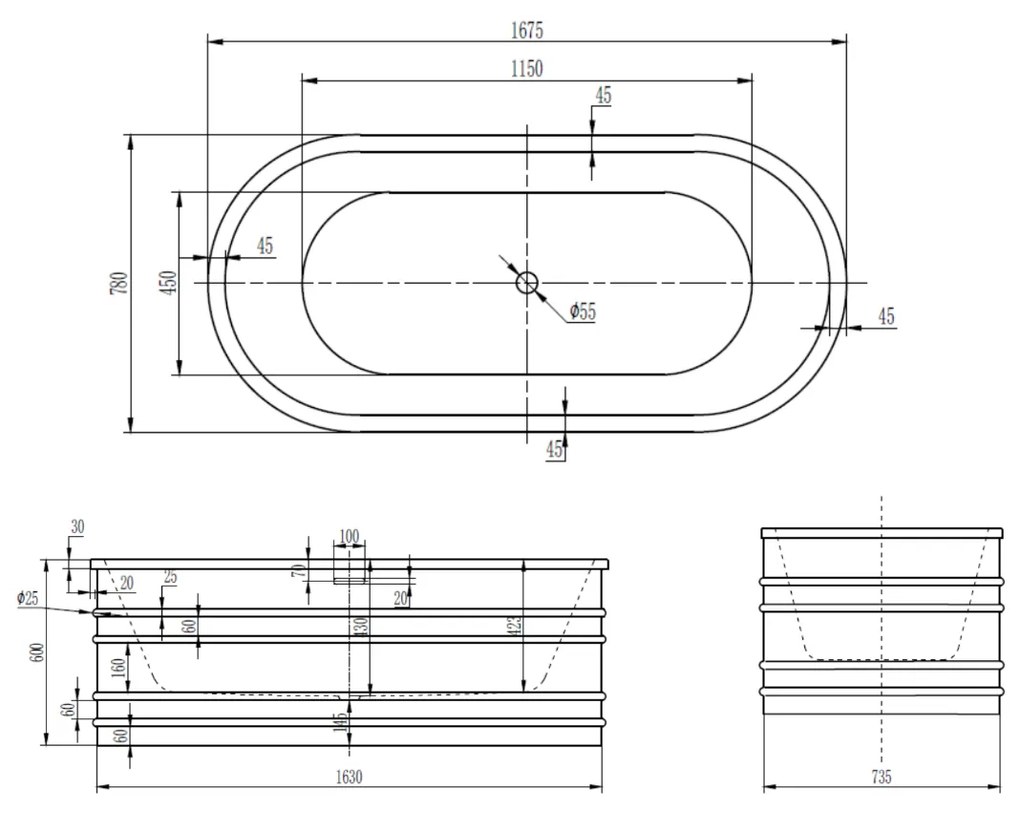 Best Design Drible vrijstaand bad 168x78cm wit