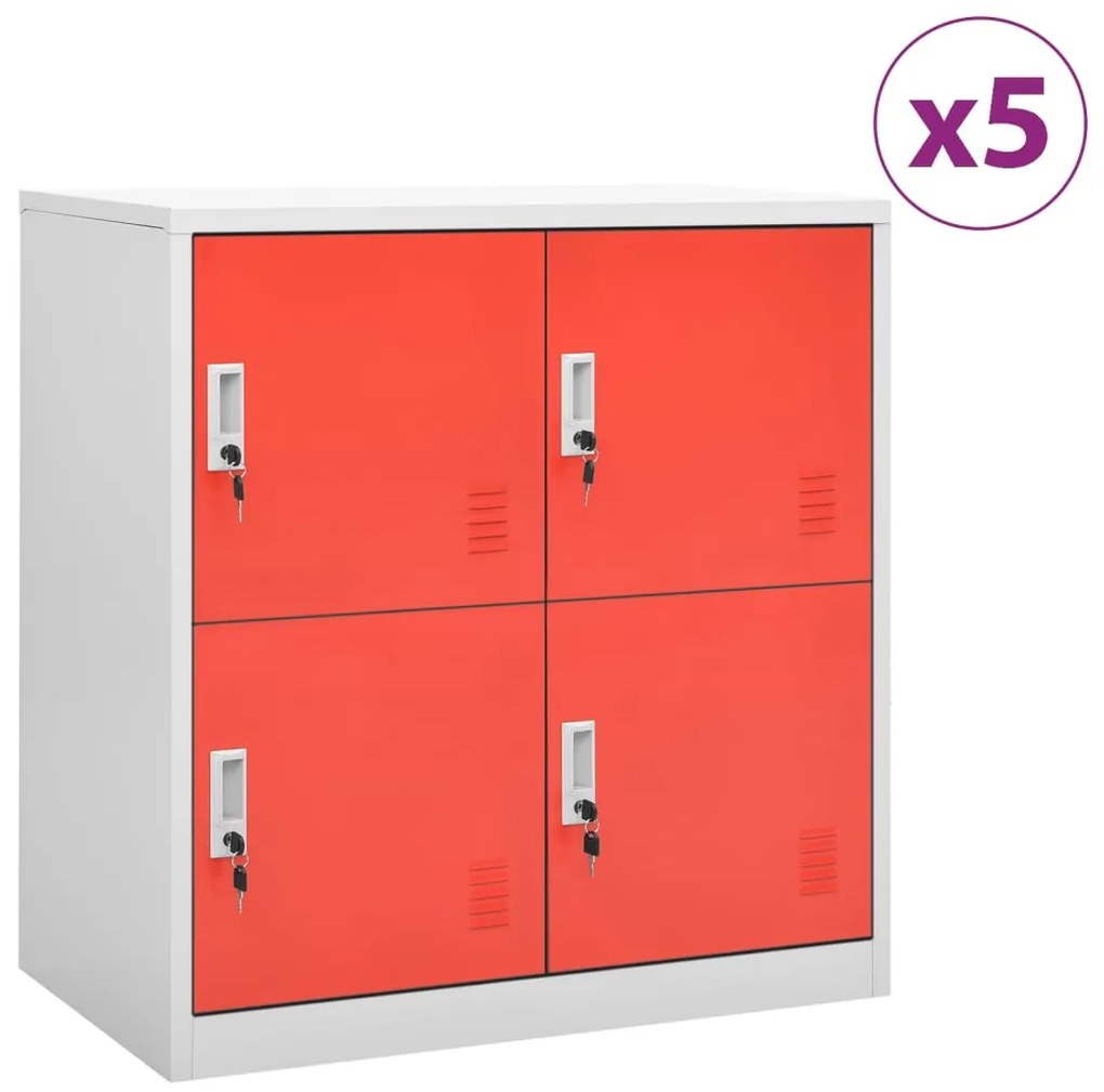vidaXL Lockerkasten 5 st 90x45x92,5 cm staal lichtgrijs en rood