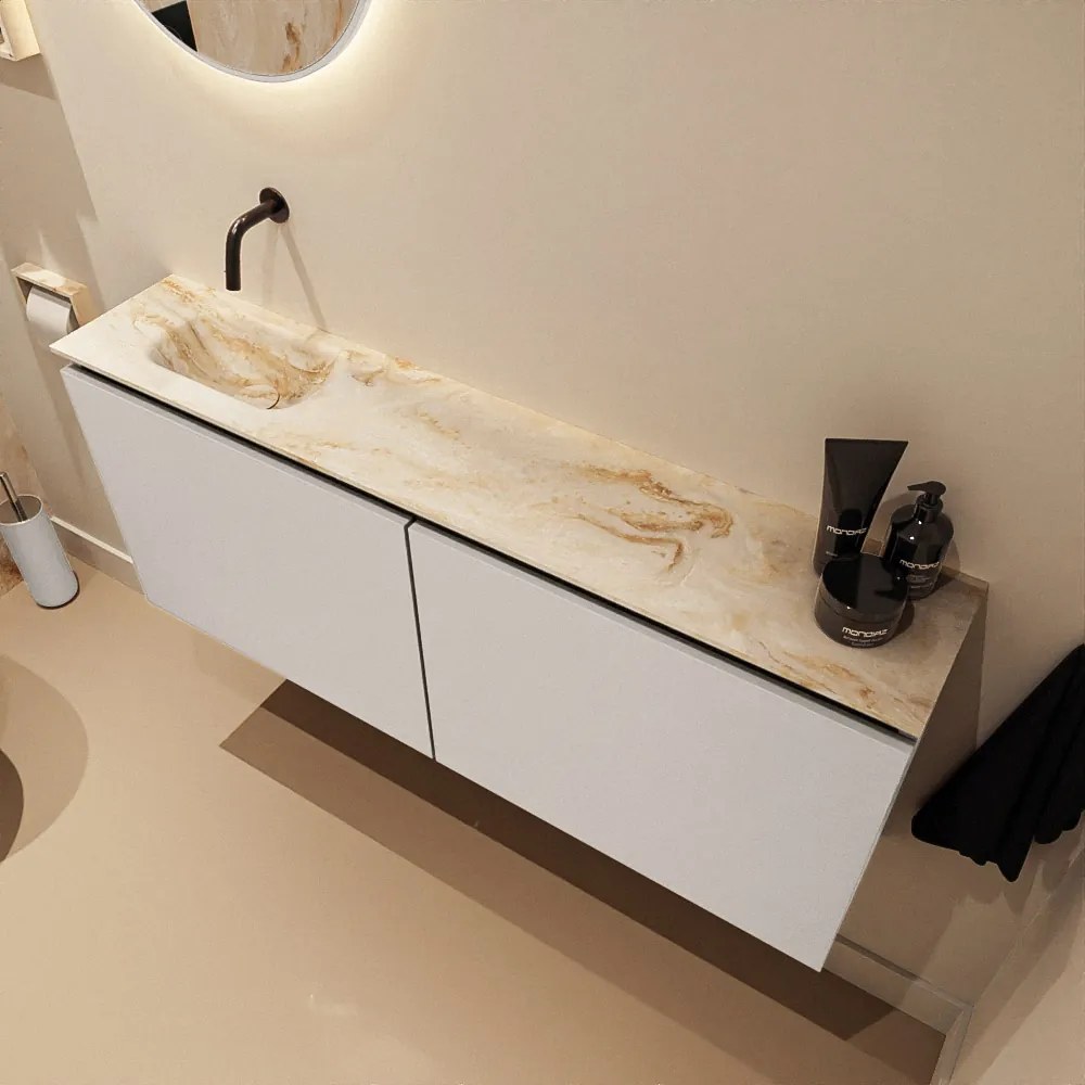 Mondiaz Ture DLux toiletmeubel 120cm linen met wastafel frappe links zonder kraangat