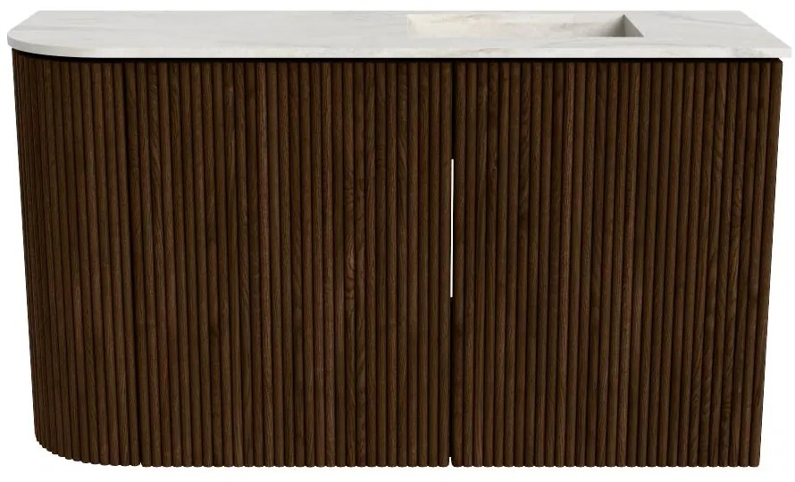 Mondiaz Joya DLux 70cm toiletmeubel ronding links walnut met wastafel faye rechts zonder kraangat ostra