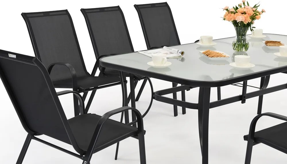 Modena metalen tuinmeubel voor 8 personen met grote tafel Garden Point zwart