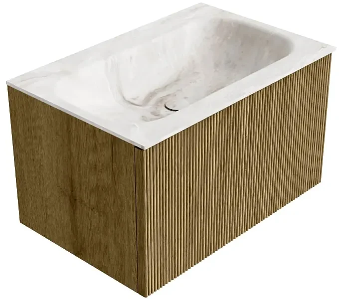 Mondiaz Kurve-dlux 70cm badmeubel dusk met 1 lade en wastafel big small midden zonder kraangat frappe