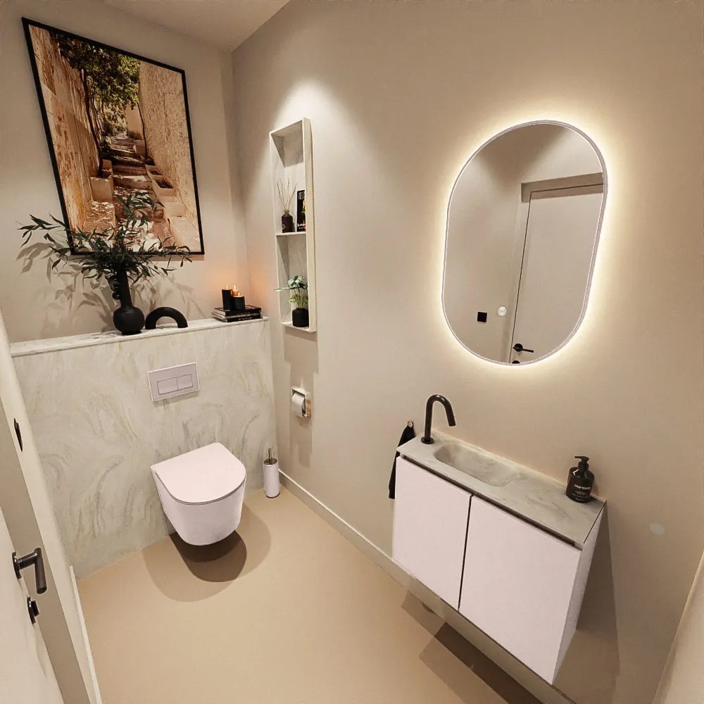 Mondiaz Ture DLux toiletmeubel 60cm rosee met wastafel ostra links met kraangat