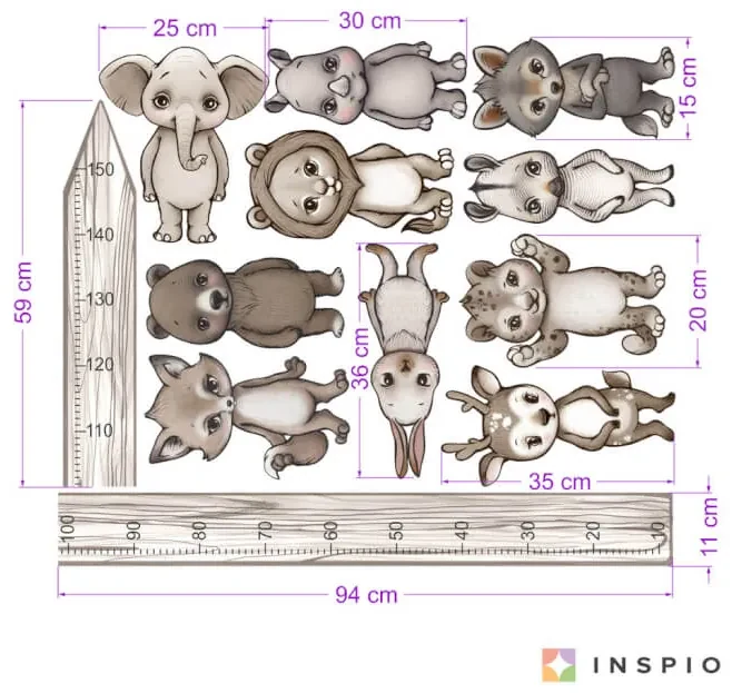 Muursticker dieren - INSPIO dieren met groeimeters