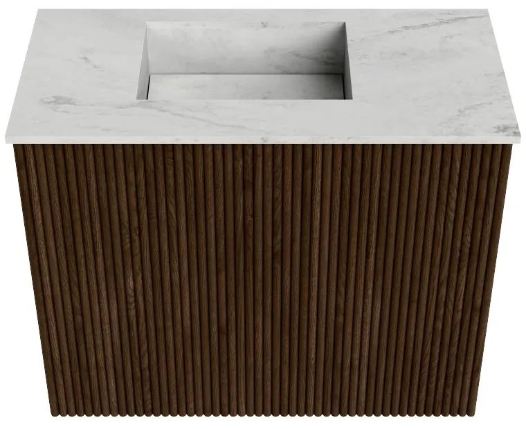 Mondiaz Joya DLux 50cm toiletmeubel walnut met wastafel faye links zonder kraangat opalo