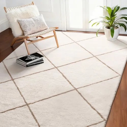 VEVOR kortpolig tapijt 2743x1829 mm, gezellig tapijt voor in de woonkamer, poolhoogte 20 mm, vloerkleed voor woonkamer, slaapkamer, serre, pluisvrij en met antislip TPR-rug, wit