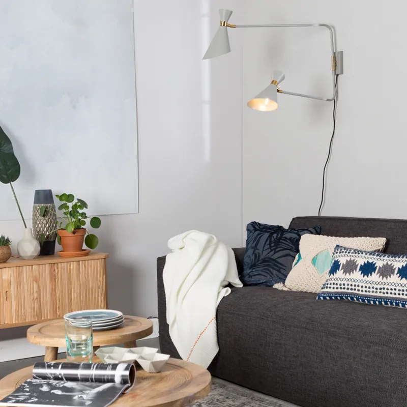 Zuiver Shady Wandlamp Grijs Met Goud