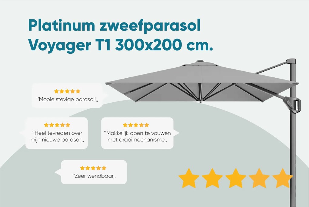 Platinum Voyager zweefparasol T1 3x2 m. - Antraciet met voet en hoes