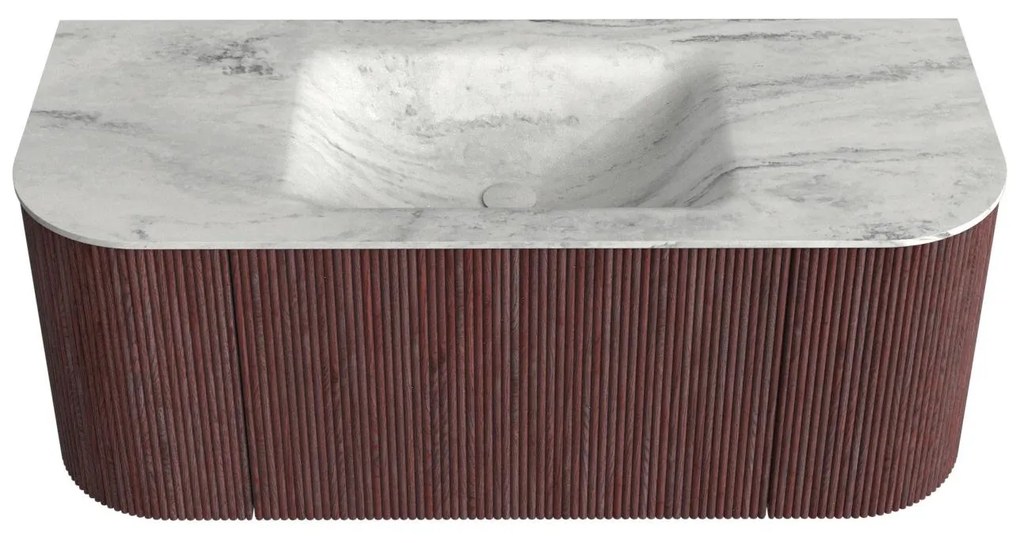 Mondiaz Kurve-dlux 110cm badmeubel ronding links/rechts ruby met 1 lade en 2 deuren en wastafel cloud midden zonder kraangat opalo