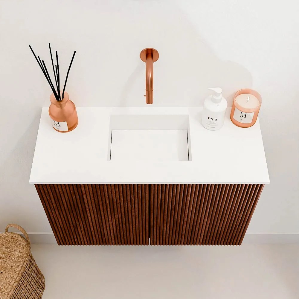 Mondiaz Joya 60cm toiletmeubel ruby met wastafel faye midden zonder kraangat talc