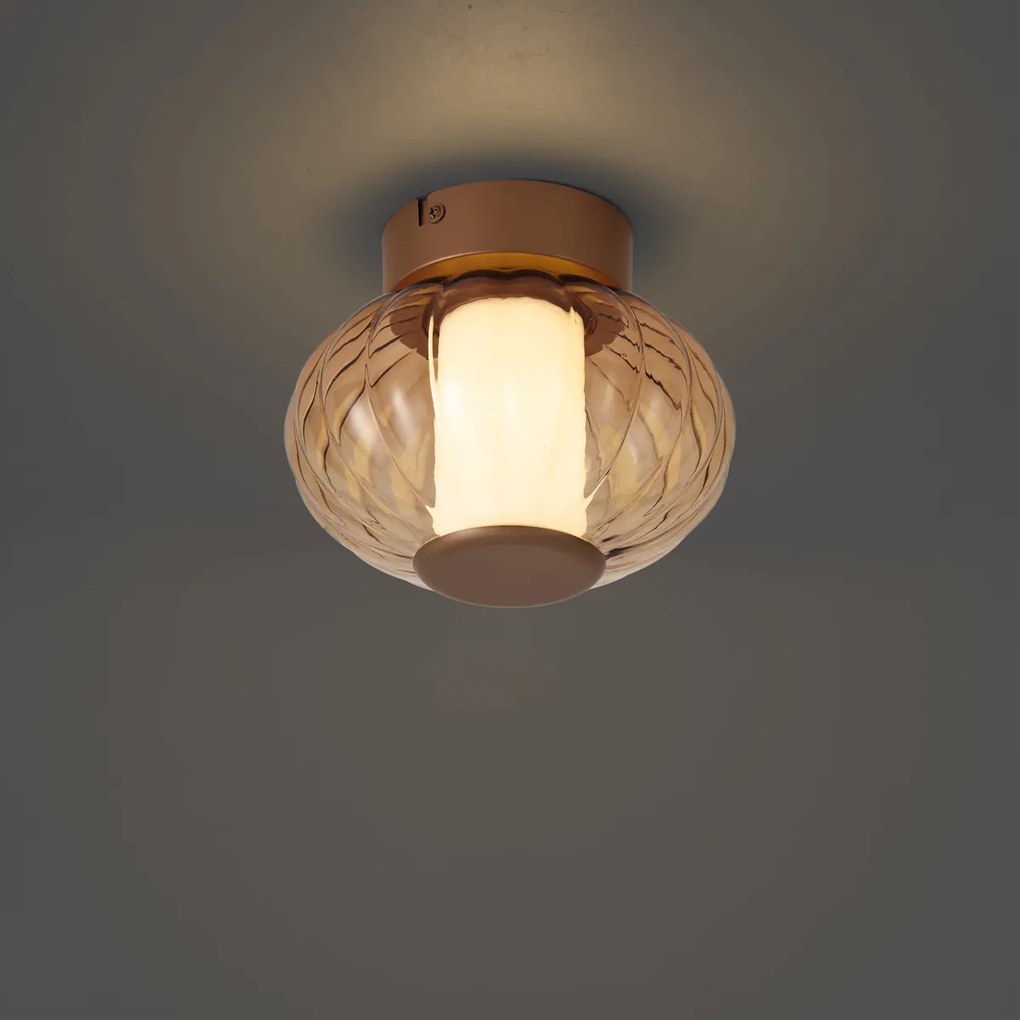 Design plafondlamp messing 18cm met amber glas incl. LED 3-staps dimbaar - Margherite