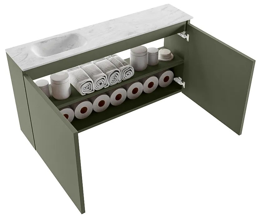 Mondiaz Ture DLux toiletmeubel 100cm army met wastafel opalo links met kraangat