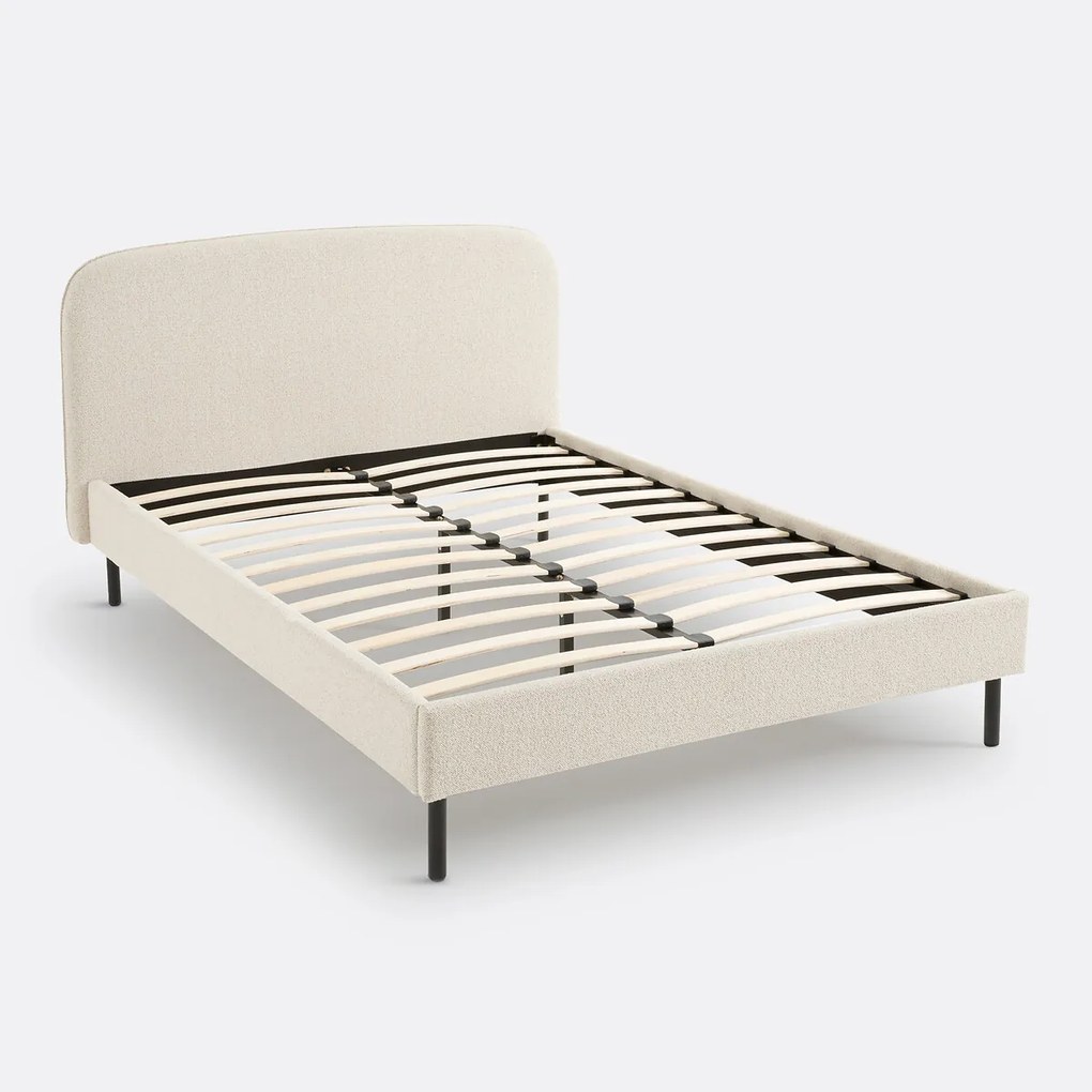 Gestoffeerd bed in bouclette stof, met lattenbodem, Conto
