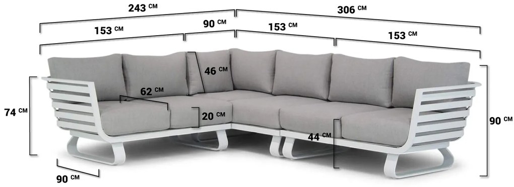 Hoek loungeset 6 personen Aluminium Wit  Santika Furniture Santika Sovita