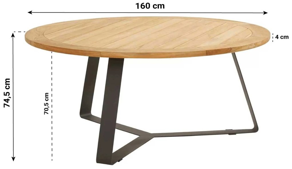 Tuintafel rond 160 cm Aluminium Grijs Basso teak