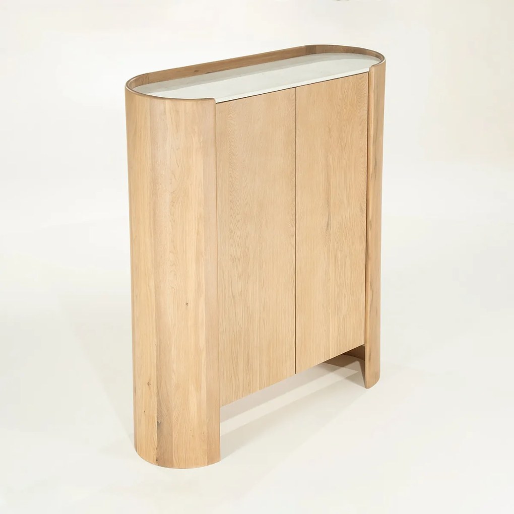 Wandkast Eiken Met Wit Marmer - 120x40x140cm.