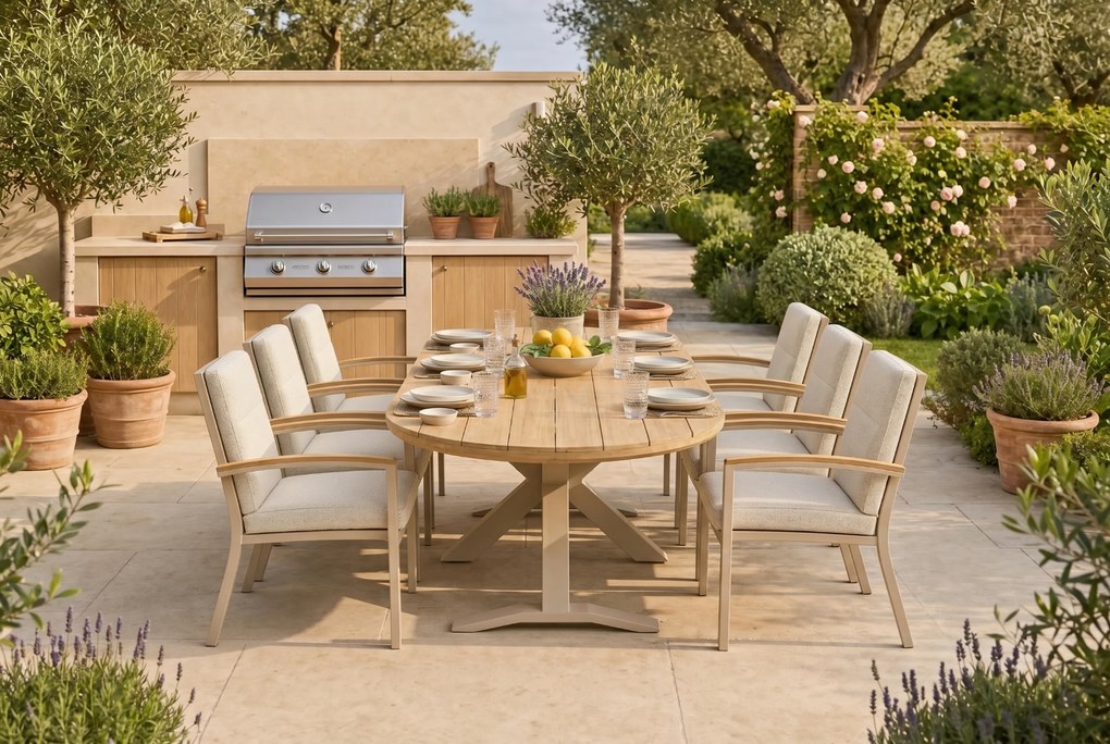 Tuinset 6 personen 240 cm Aluminium Zand/Beige Osmen Midura/Diogo