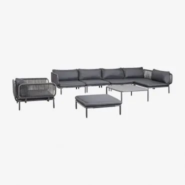 5-delige Modulaire Tuinhoekbank Met Poef, Fauteuil En Roubly Salontafel Grijs – Grafiet - Sklum