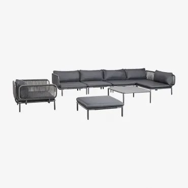 Tuinset Met 5-delige Modulaire Hoekbank, Salontafel, Poef En Stoel Van Roubly-staal Grijs – Grafiet - Sklum