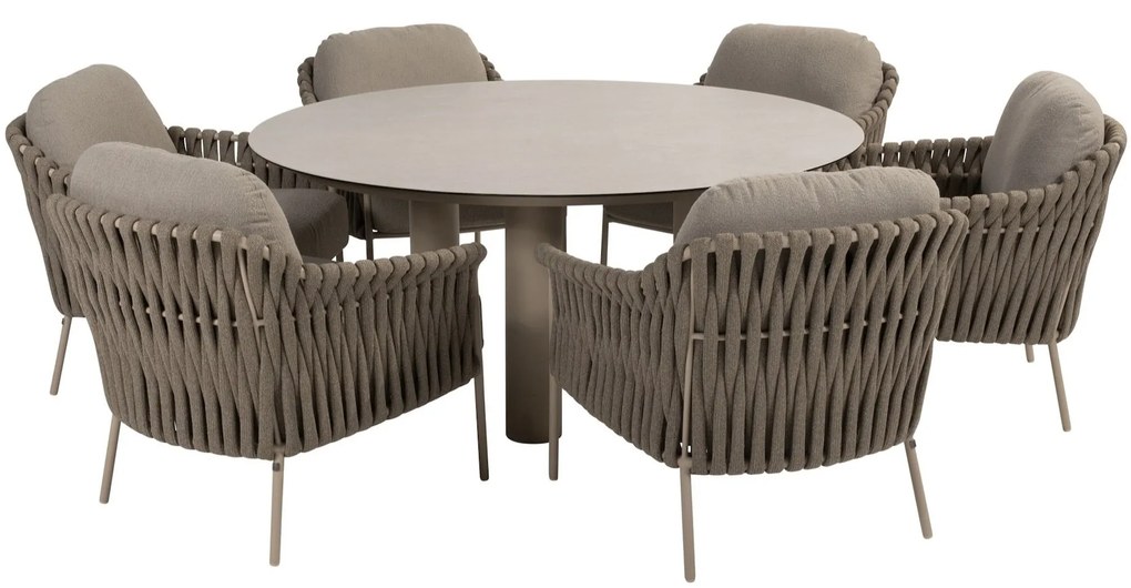 Donato Comino low dining set 160 cm rond 7 delig keramiek latte 4 Seasons Outdoor
