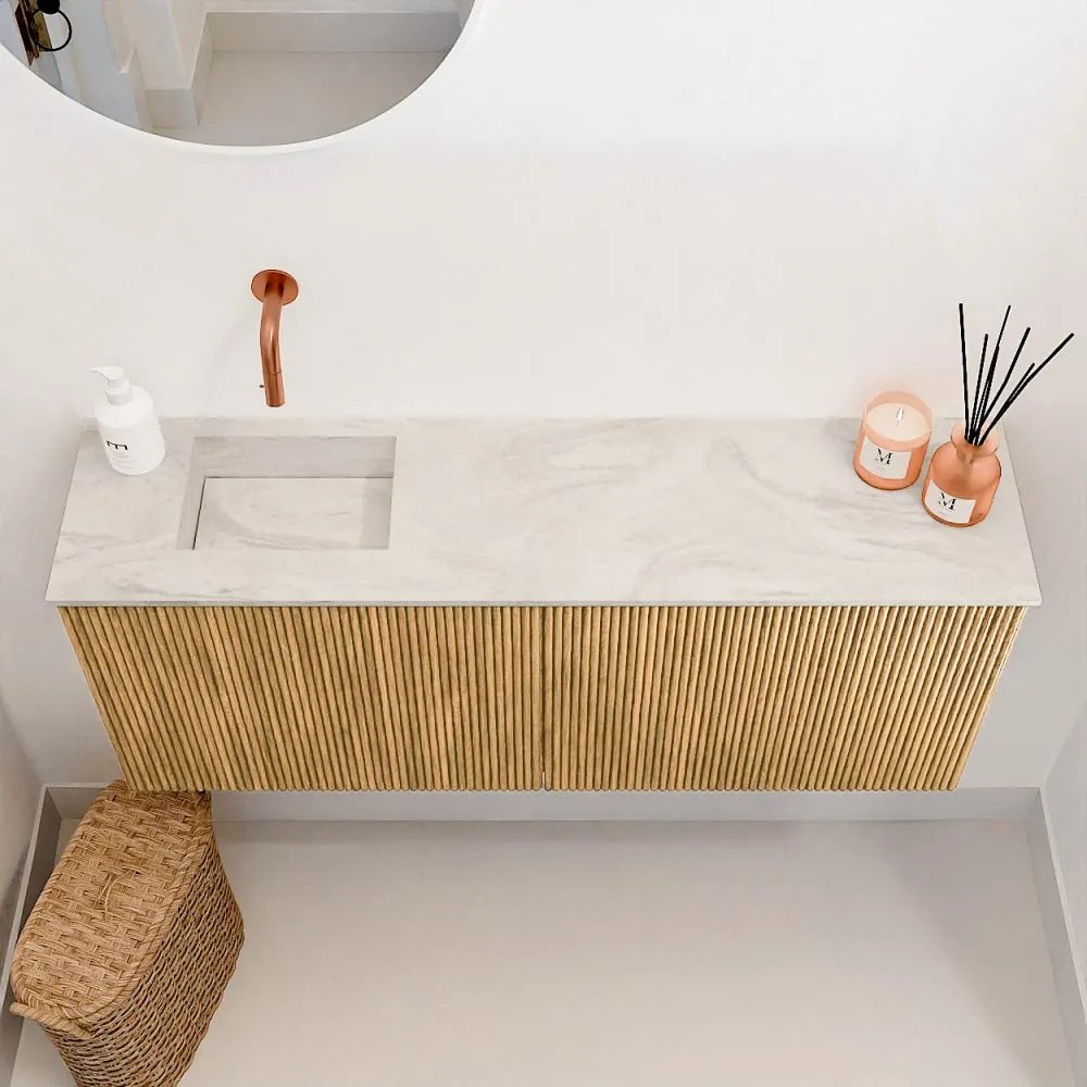 Mondiaz Joya DLux 100cm toiletmeubel oak met wastafel faye links zonder kraangat ostra