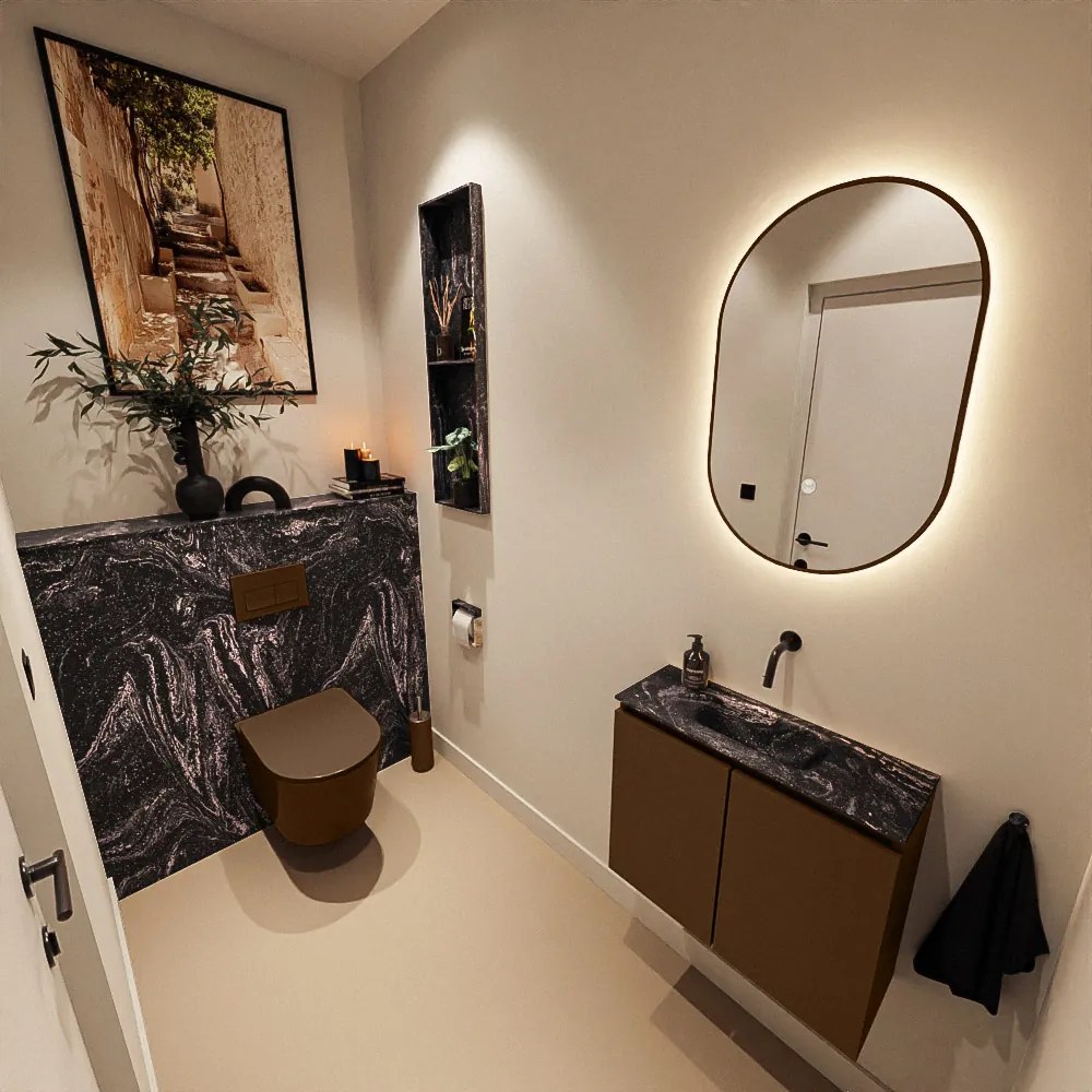 Mondiaz Ture DLux toiletmeubel 60cm rust met wastafel lava midden zonder kraangat